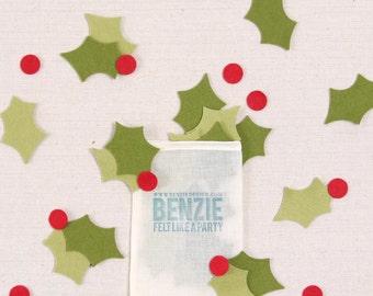 Holly Leaves // Felt-Fetti by Benzie// Wool Blend Felt // Benzie Die Cuts, Merino Wool, Holiday Die Cuts, Christmas Die Cuts, Holly Confetti