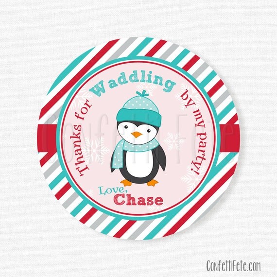 Penguin Favor Tags, Winter ONEderland Favor Tags, Winter Birthday Tag, Boy Birthday Party Favors, Personalized Il_570xn