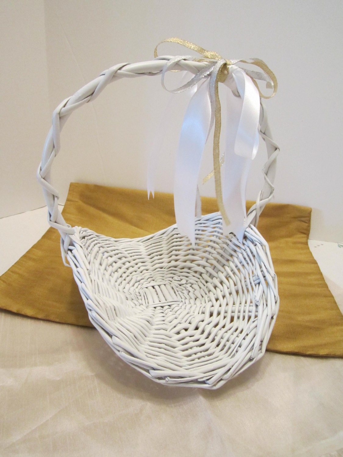 Flower Girl Basket Vintage White Woven Wicker Basket
