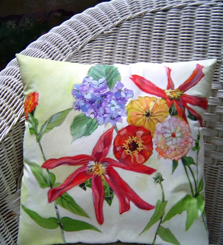 Garden On Show 15x15 Pillow Hand Painted Original Art Garden