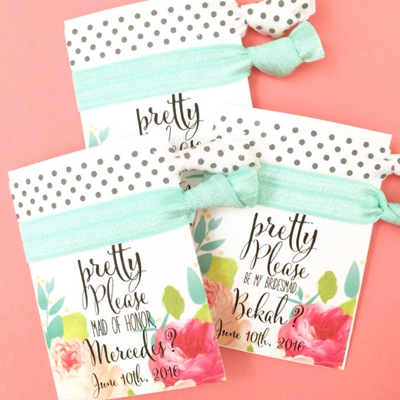 Will You Be My... Floral Card Party Favor Hair Ties