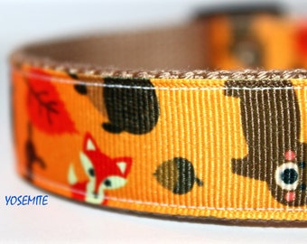 ON SALE - Woodland Dog Collar, Wildlife Dog Collar, Adjustable Dog Collar, Forest Animal Dog Collar, Fox Dog Collar, Deer Dog Collar