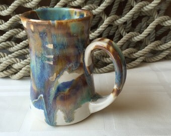 Pottery Mug in Tricolor Glaze 10 ounce