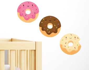 Happy Donuts Wall Sticker Nursery Wall Decal, nursery wall art, Living room wall decal, foodie gift, Removable & Repositionable