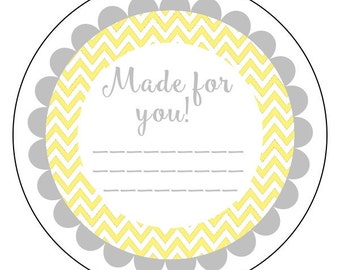 made for you stickers, gray and yellow chevron gift stickers, chevron gift stickers, available in 3 sizes