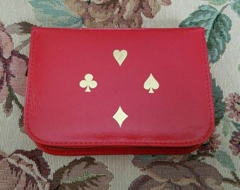 Vintage Griffon Ground Leather Case Made in Austria Red Leather Card Case Zippered Two decks of Cards Pencil Score Pad 1960s