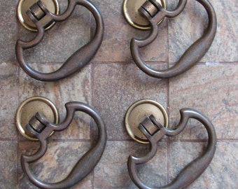 4 Vintage Heavy Brass Drawer Pulls Cabinet Handles Set No. 2 of 2
