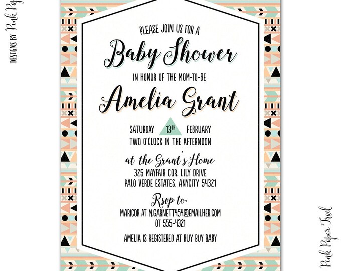 Tribal Invitation - Birthday, Baby Shower, Bridal Shower, Graduation, Customizable Wordings, Print Your Own