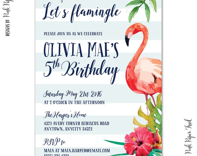Flamingo Printable Invitation, Flamingo Invite, Let's Flamingle, Birthday, Baby Shower, Bridal Shower Party, Print Your Own