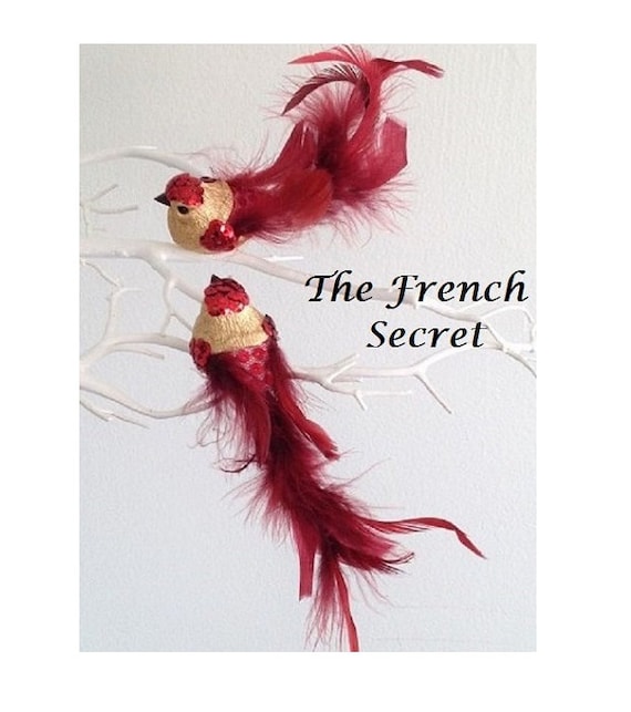 Christmas 2 Red Bird Ornament Decoration Tree Topper Decor