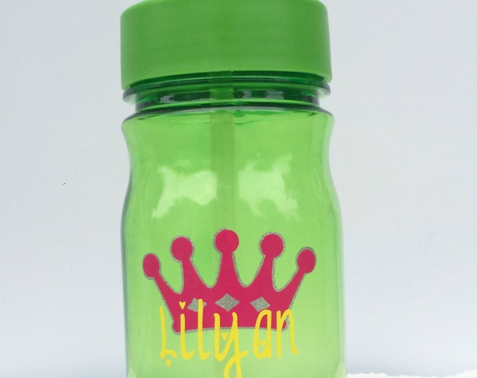 Girls Personalized Princess Sports Bottle, Kids Custom Water Bottle, 13 oz plastic flip top cup, Childs Custom Cup, Sippy Cup, Party Favors