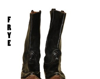 Frye Black Cowboy Boots 1960s Mens Boots Size 13 D