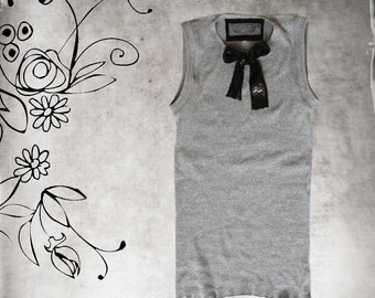 Tank top gray/Sequence bow tie/Sleeveless knit tee