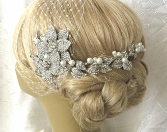 Birdcage Veil and a Bridal Hair Comb (2 Items) bridal veil Headpieces Bridal Comb Swarovski Pearls Wedding comb bridal veil headpieces