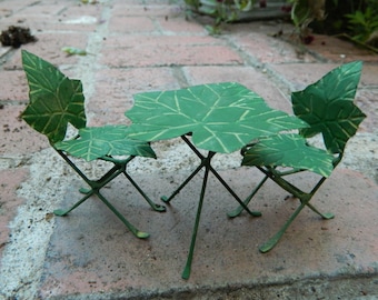 Fairy garden Table and Chairs Miniature Furniture Bistro Set Miniature Ivy Leaf Bistro Set