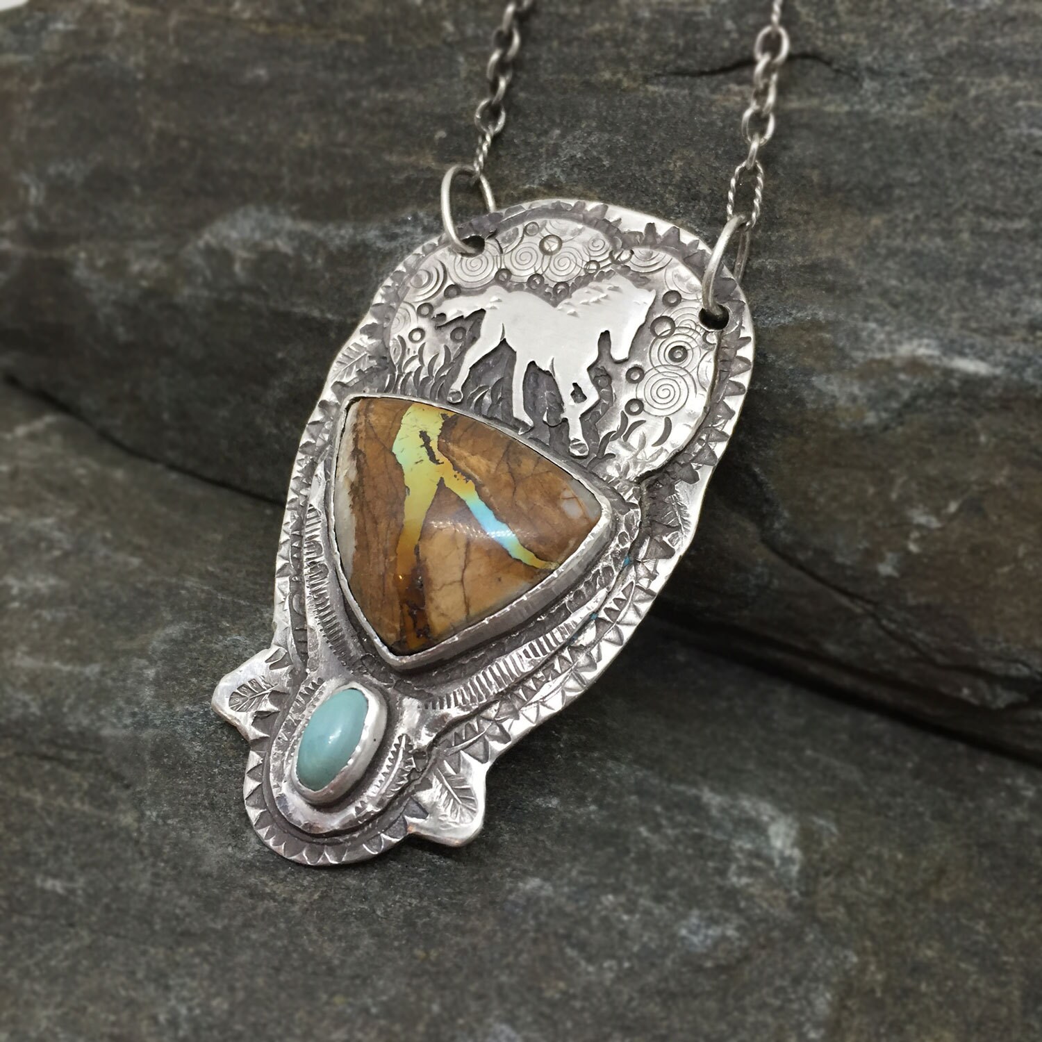 Turquoise Wild Horse Necklace Ribbon Turquoise Running