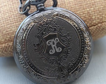 Personalized Black Pocket Watch ,Groomsmen Pocket Watch, Engraved Mens Pocket Watch, Personalized Groomsman Gift, Gift for Groom, Wedding
