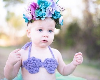 Crochet mermaid top, little girl bikini top, toddler halter top, toddler mermaid costume top, mermaid, mermaid costume, sea shell bikini top