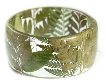 Leaf Jewelry - Green Jewelry- Green Leaf Jewelry- Resin Jewelry- Flower Bangle- Green Resin Bracelet- Modern Flower Child