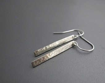Long Silver Earrings Silver Hammered Earrings