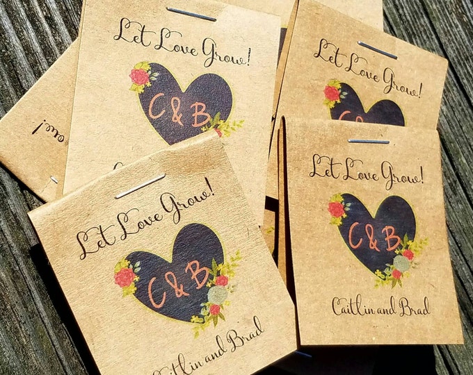 Personalized MINI Seeds Rustic Heart themed Let Love Grow Sunflowers Flower Seed Packet Bridal Wedding Shower Favors Shabby Chic Cheap