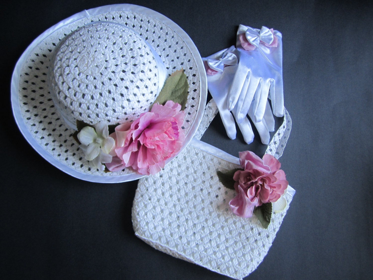 Little Girl's Tea Party Hat Gloves and by AshTreeMeadowDesigns