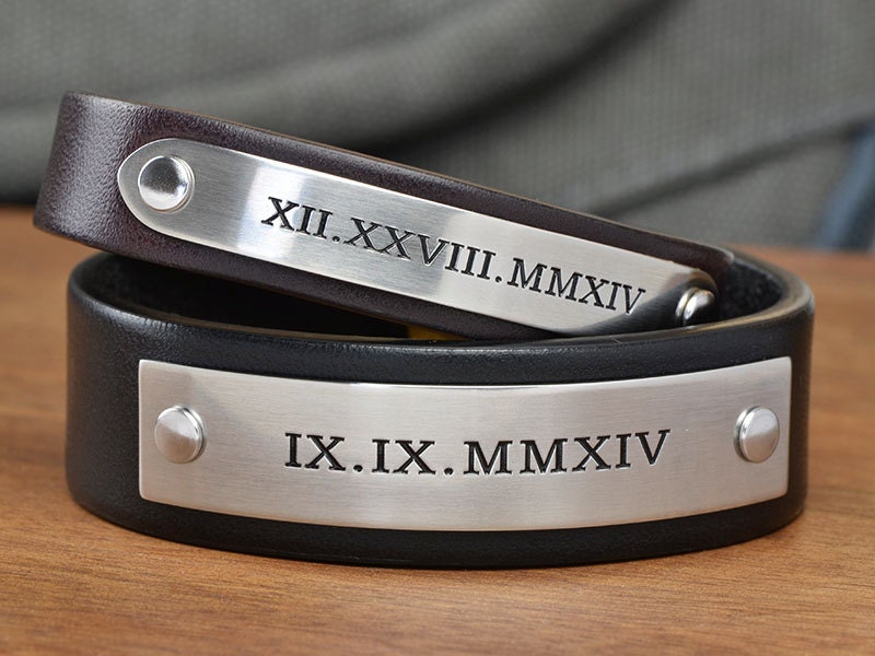 Couples Set - Personalized Leather Bracelets - 2x Personalized Leather Bracelets - Hand Crafted in USA