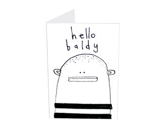 Dad Birthday Card, Hello Baldy Card, Miniature Greeting Card & Tiny Envelope, Bald Head Funny Card for Dad, Funny Birthday Card for Husband