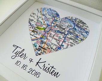 Personalized Anniversary Gift City Map Heart Print FRAMED Art Any Location Mr and Mrs Wedding Gift Mr and Mrs Art Valentines Day Gift