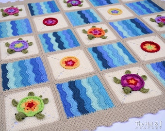 CROCHET PATTERN - Turtle Bay - crochet blanket pattern, turtle blanket, turtle afghan pattern, honu turtle crochet - Instant PDF Download