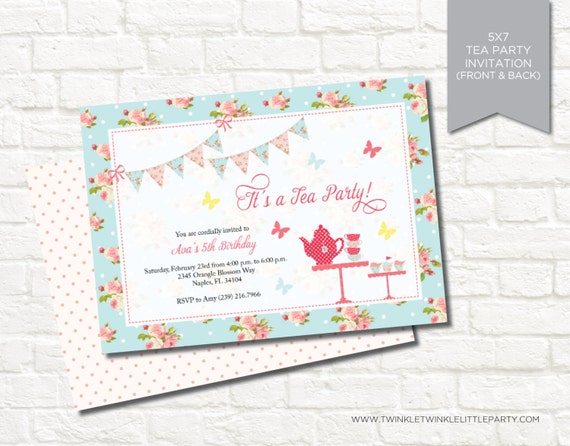 Shabby Chic Tea Party Digital Birthday Party Invitation Il_570xn