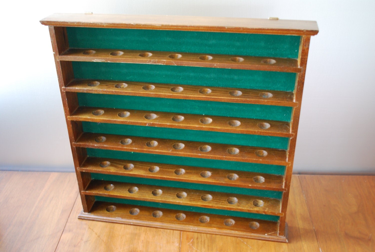 vintage solid wood golf ball display shelf pine trophy