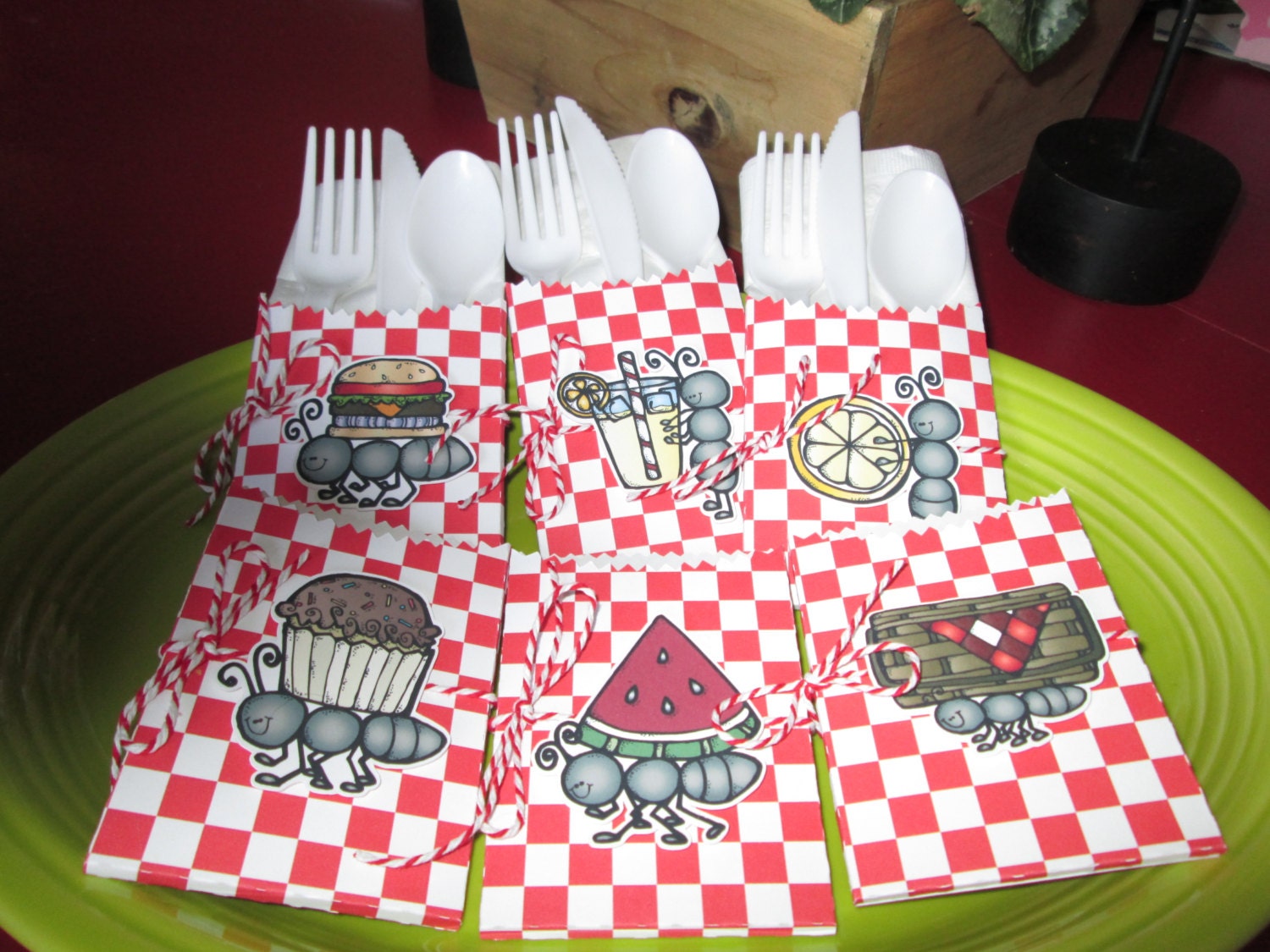 Picnic Themed Cutlery Holders Set of 12