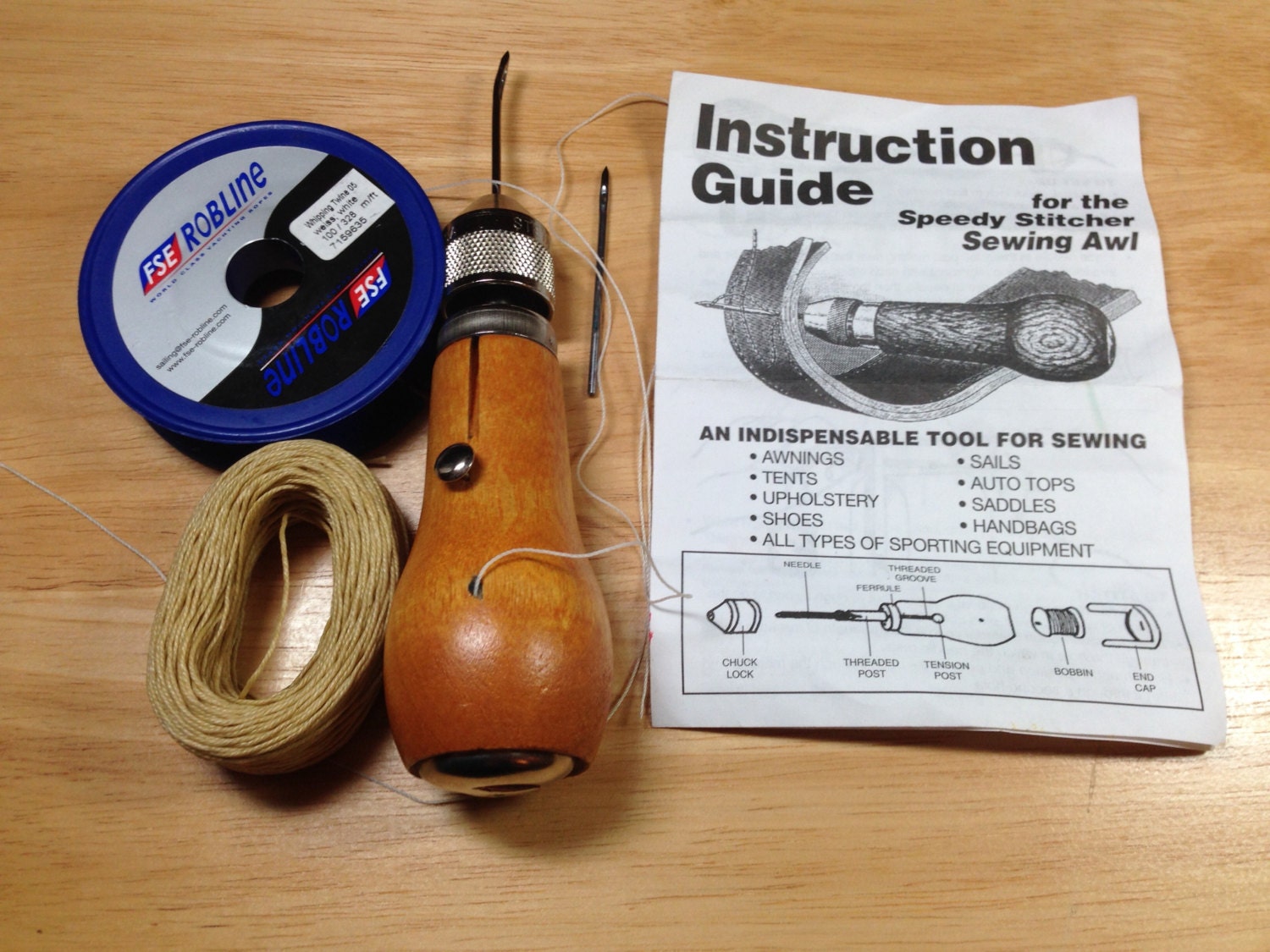 Speedy Stitcher Sewing Awl Tool with Two Needles Instruction
