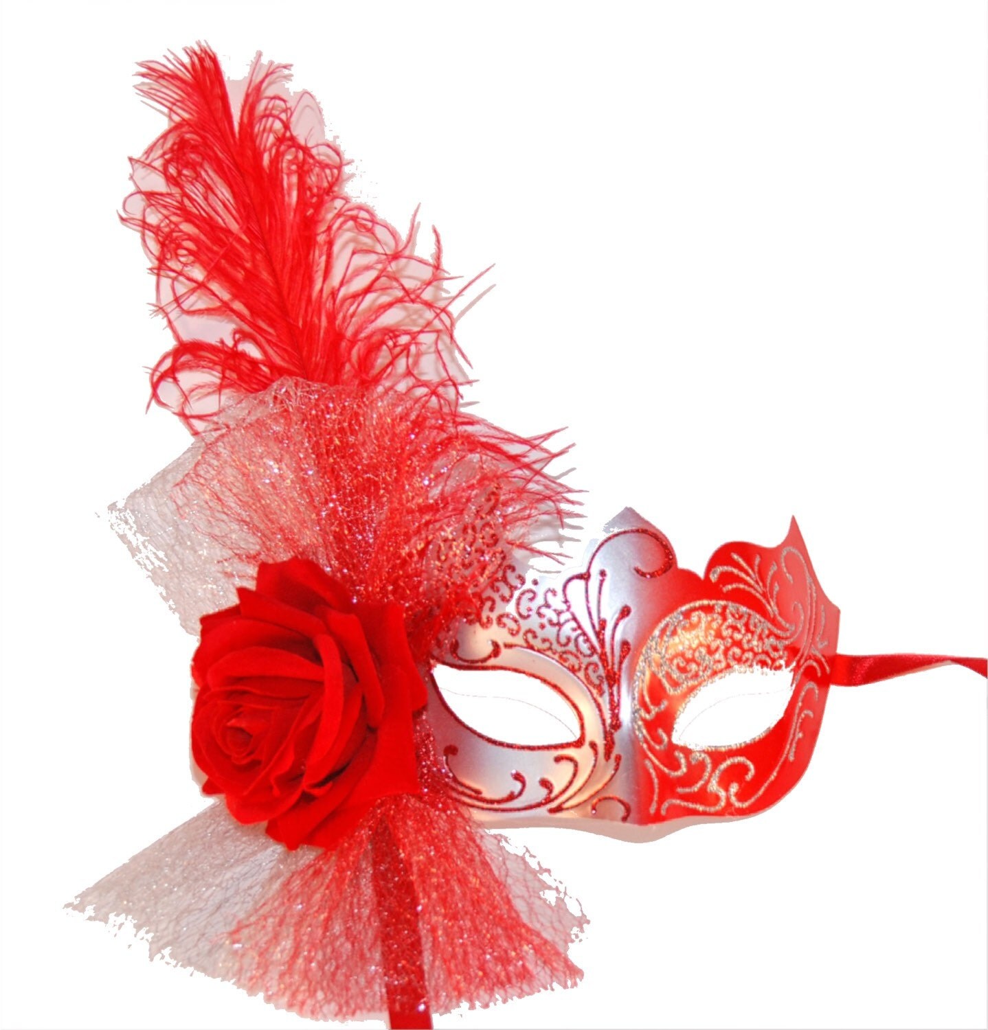 Red Masquerade Mask Red and Silver Costume Ball Mask