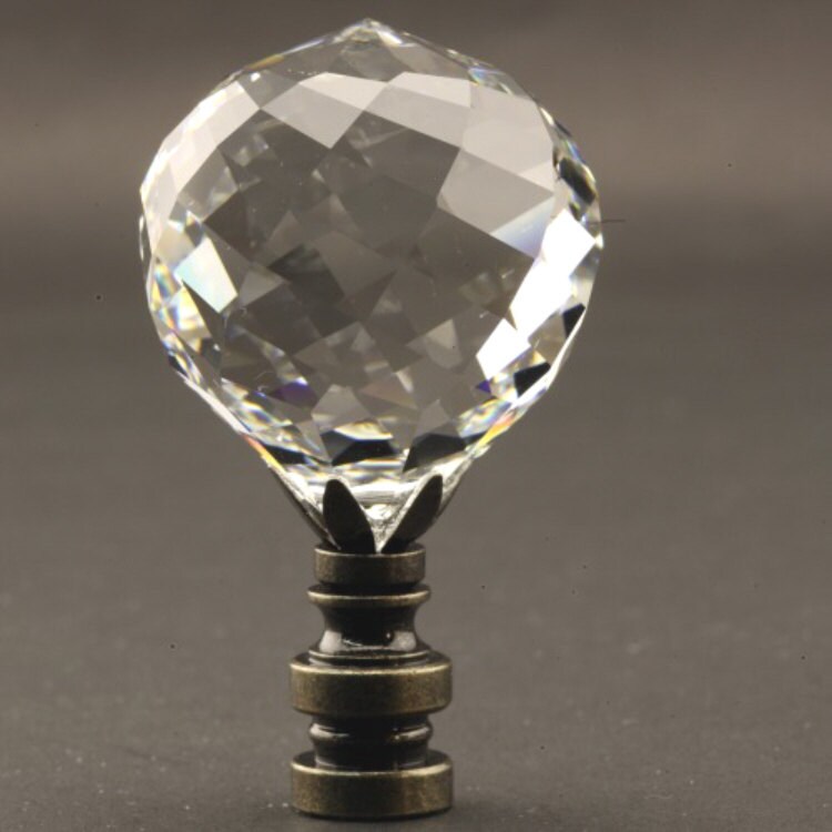 LAMP FINIAL Crystal Ball antique brass base