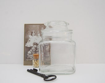 Glass Jar, Square glass Apothecary Canister, Square Jar with Lid, Kitchen Canisters