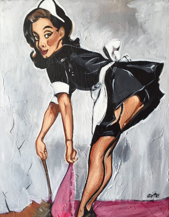 French Maid Pin Up Painting By Urbanpicassoart On Etsy