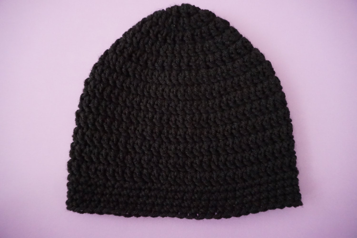 Black Crochet Beanie Medium Weight Black Beanie Black Hat