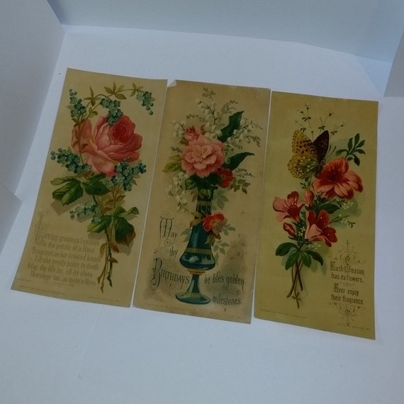 antique Victorian greeting cards 3 piece lot roses flowers