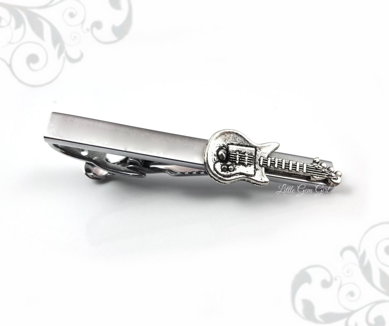 Guitar Tie Clip Silver Guitar Tie Bar Groom Wedding Tie
