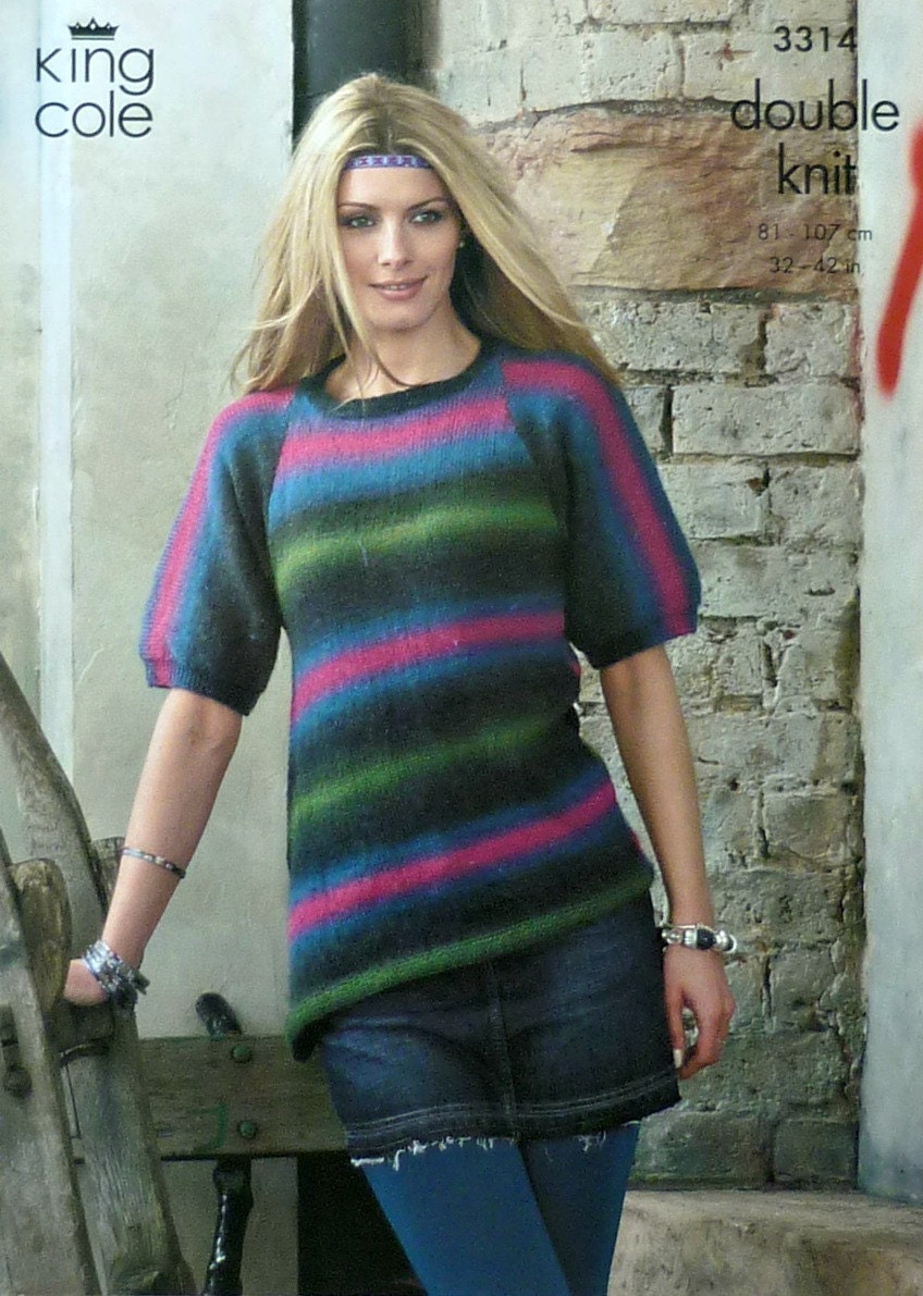 Womens Knitting Pattern K3314 Ladies Short Sleeve V-Neck Jumper Knitting Patt...