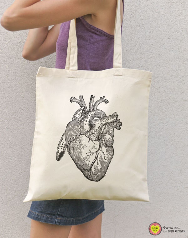 Anatomical heart tote bagvintage heart tote bagheart