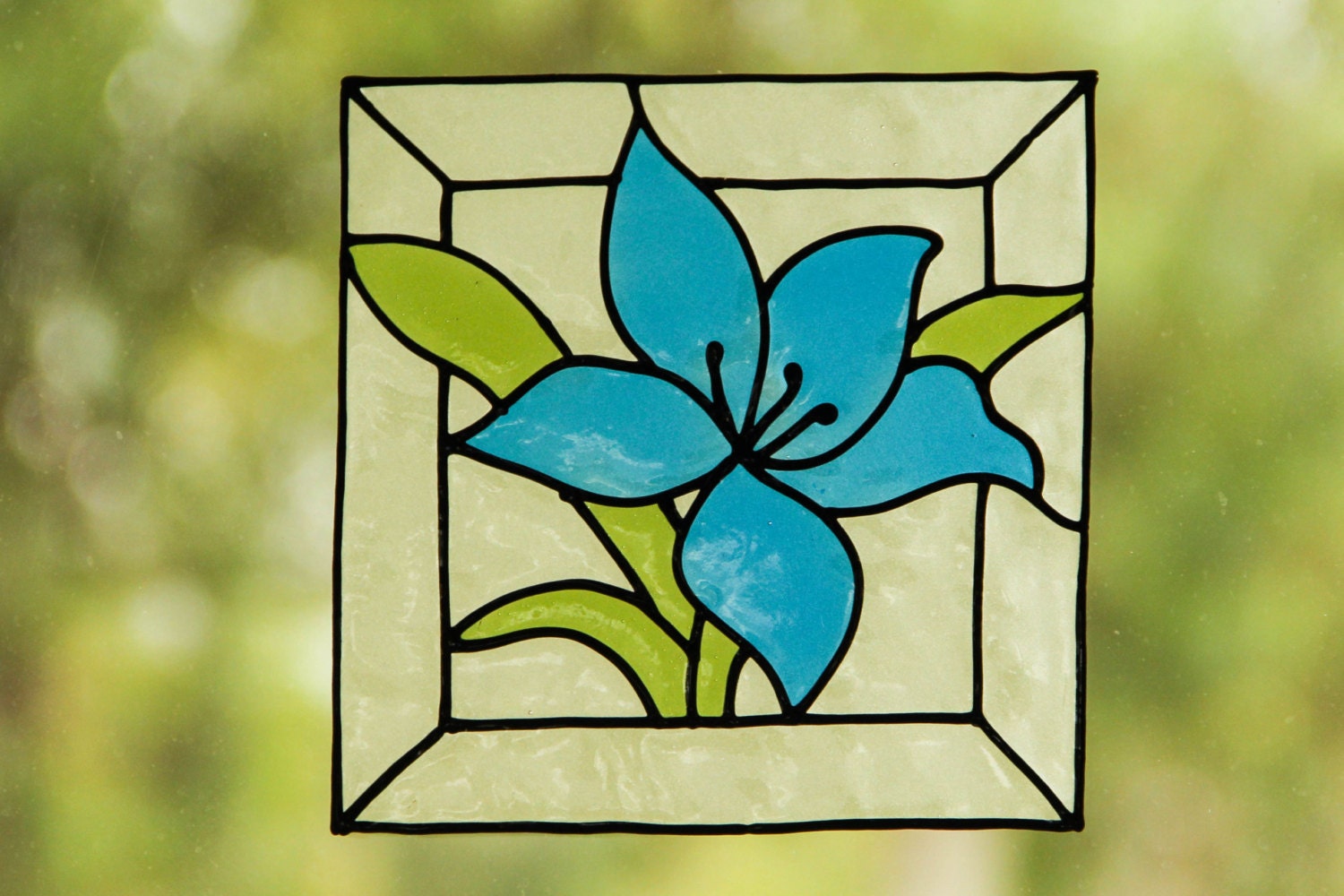 Blue flower Stained glass window cling Suncatcher Window