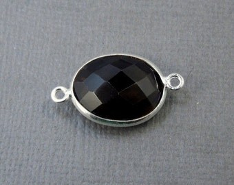 12% off Wholesale Dark Smokey Quartz Station Oval Connector - 12mm x 16mm Sterling Silver Bezel Link - Double Bail Pendant Connector (GN-23
