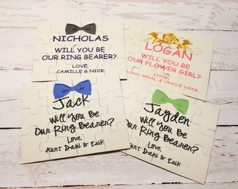 Will you be my flower girl or will you be our ring bearer 5x7 puzzle, party favor, wedding accessories, pop question