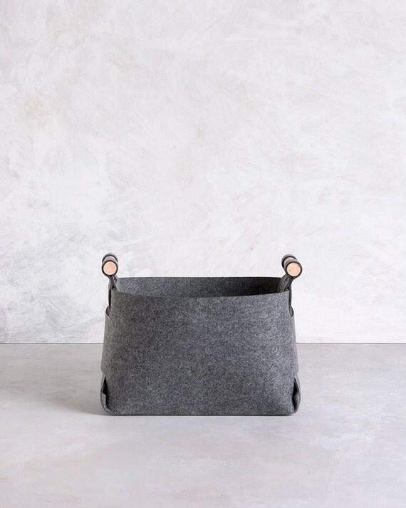 Large Storage Basket Grey Storage Bin Felt by loopdesignstudio
