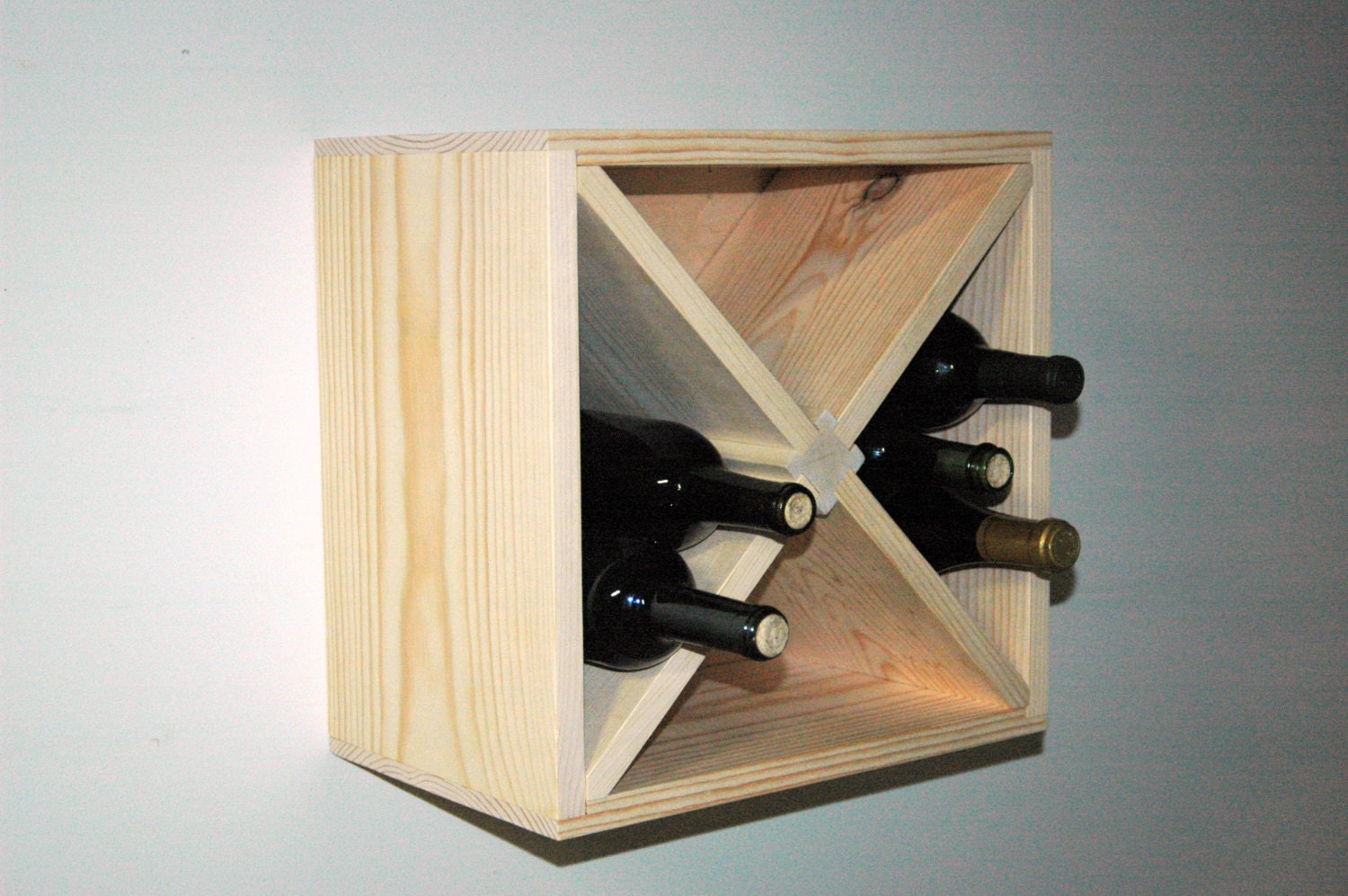 15 Square Wall Mount Hanging Wood Wine Rack Kitchen