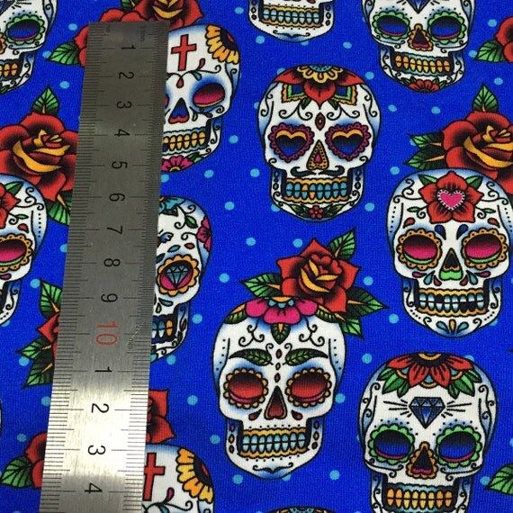 Sugar Skulls Knit Screen Print Fabric Cotton lycra By the