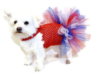 Patriotic Dog Tutu-Patriotic Dog Dress-Red White and Blue Dog Dress-Red White and Blue Dot Tutu-Dog Costume-Costumes for Dogs-Dog Dresses